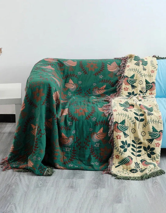 Tassel Edge Vintage Floral Bedcover Sofa Blanket