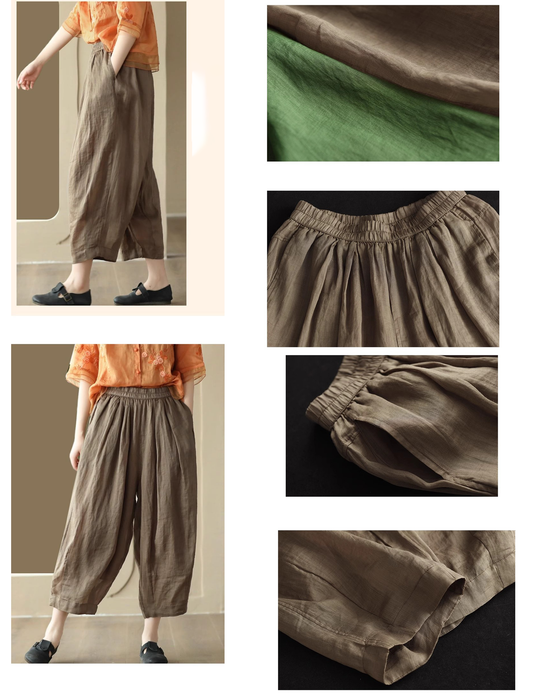 Women's Summer Comfortable Cropped Ramie Harem Pants Buykud Aug New in 2026 45.00