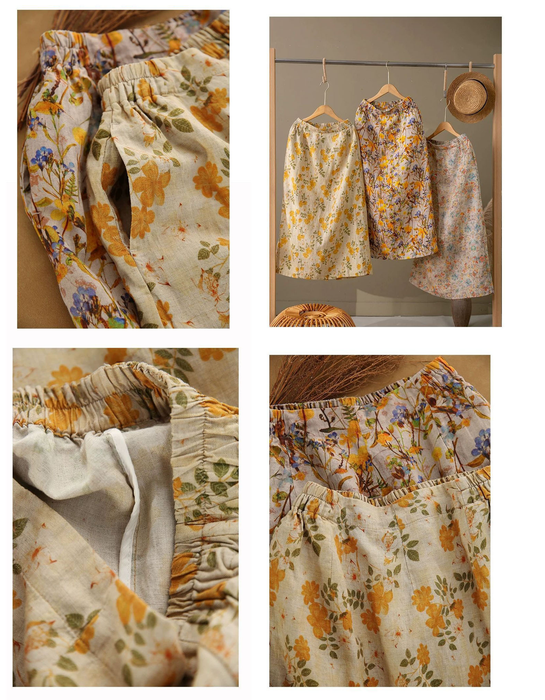 Summer Comfortable Vintage Linen Floral Skirts Buykud skirts 48.00