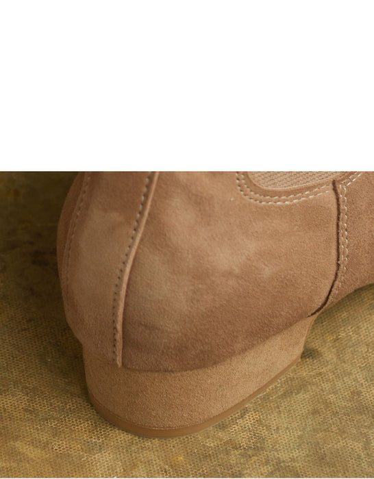 Autumn Winter Square Toe Side Elastic Slip-on Ankle Boots