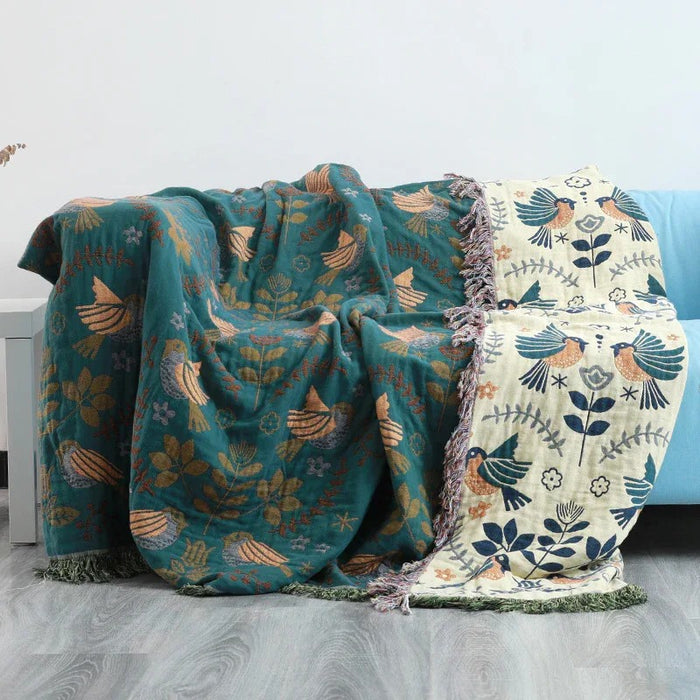 Tassel Edge Vintage Floral Bedcover Sofa Blanket