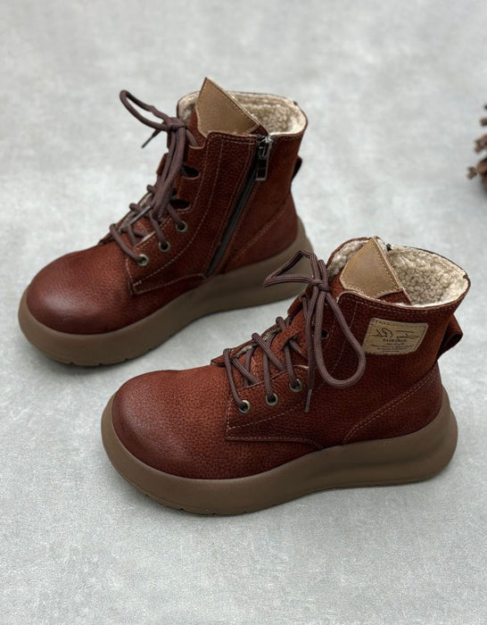 Botas de invierno cómodas con puntera ancha y piel