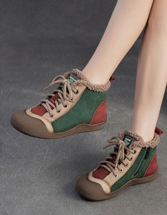 Vintage Color Match Non-slip Fur Lining Winter Sneakers