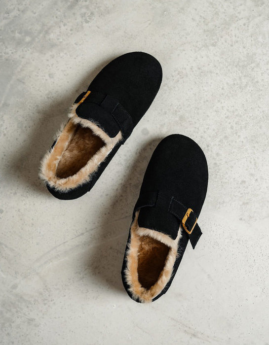 Belt Buckle Round-toe Lambswool Winter Clogs Black (Size 34-Size42) March Shoes Collection 2026 98.00
