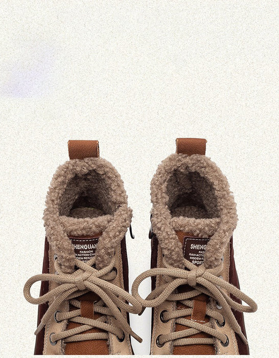 Vintage Color Match Non-slip Fur Lining Winter Sneakers
