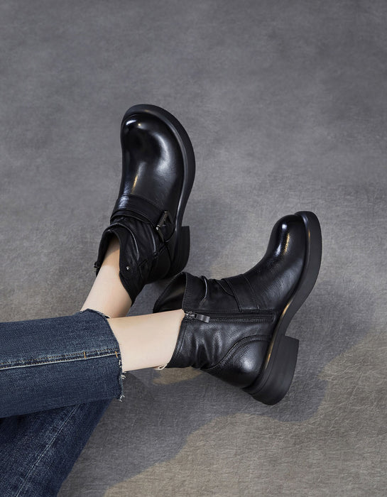 Women's Autumn Winter Genuine Leather Buckle Front Ankle Slouch Boots, Obiono Oct Shoes Collection 2026, 95.00