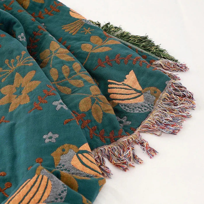 Tassel Edge Vintage Floral Bedcover Sofa Blanket