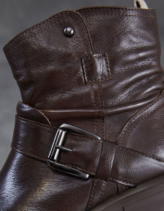 Women's Autumn Winter Genuine Leather Buckle Front Ankle Slouch Boots, Obiono Oct Shoes Collection 2026, 95.00