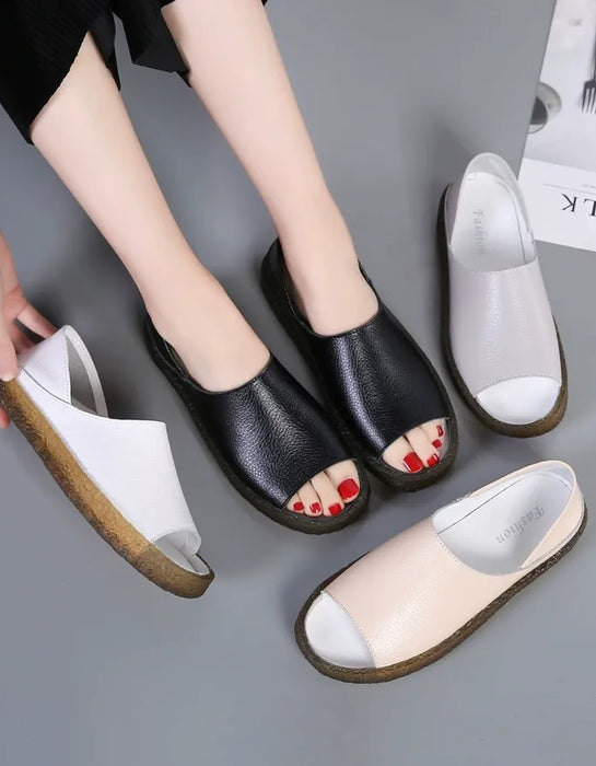 Handmade Leather Open Toe Simple Flats