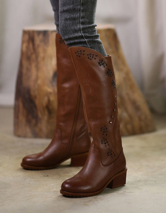 Handmade Retro Leather Women Knee High Boots