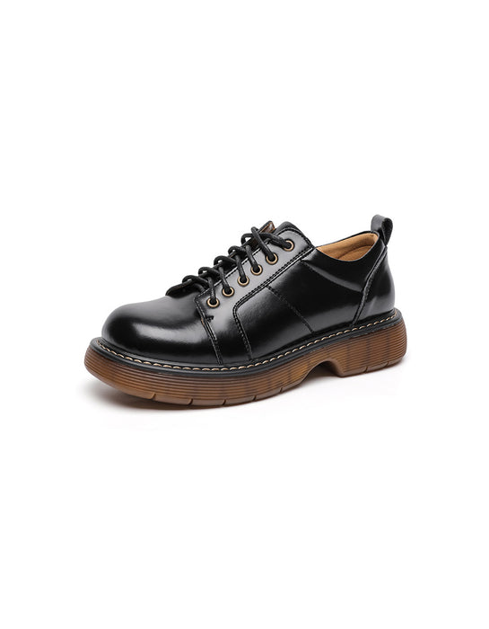 Round Toe Comfortable Lace up Leather Shoes for Women