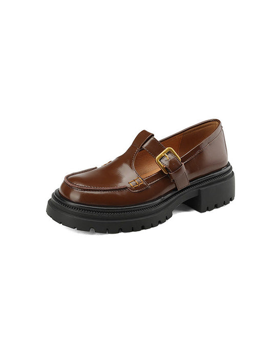 Smooth Leather Versatile T-strap Chunky Mary Jane