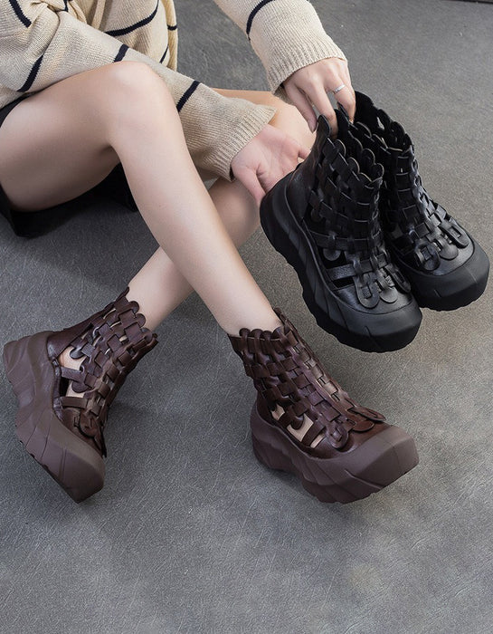 Handmade Leather Woven Breathable Wide Toe Box Boots