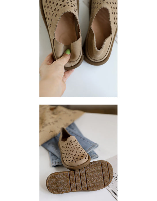 Soft Leather Comfortable Hollow Flat Shoes