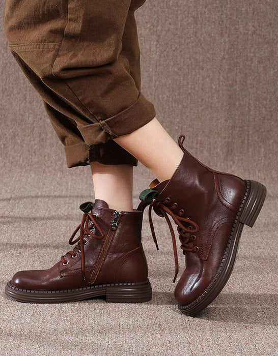 Wide Toe Box Non-slip Leather Retro Ankle Boots — Obiono