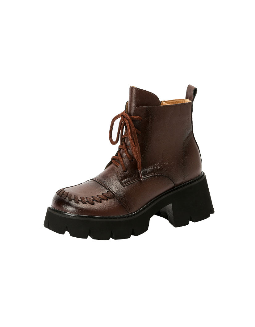 Winter Autumn Lace up Chunky Mary Janes Boots — Obiono