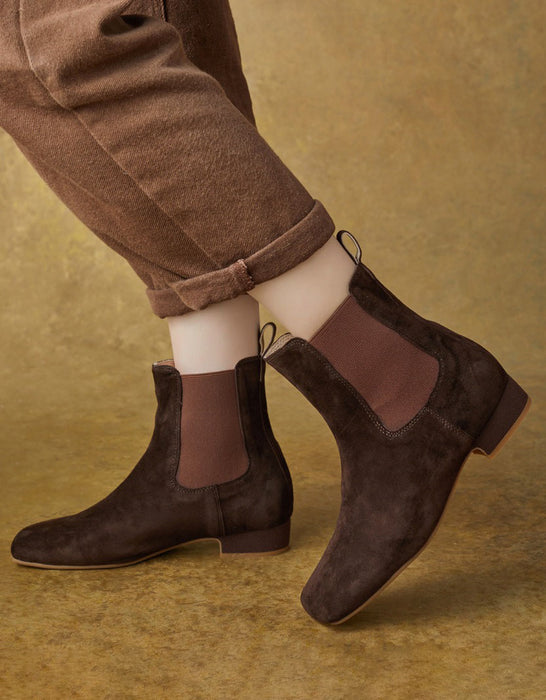 Autumn Winter Square Toe Side Elastic Slip-on Ankle Boots