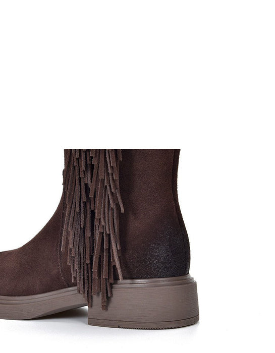 Genuine Leather Winter Autumn Side Tassel Mid-calf Boots