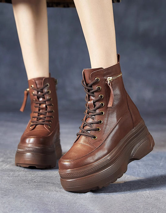 Winter Autumn Lace up Wide Toe Box Chunky Platform Boots