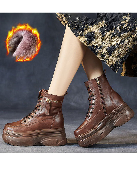 Winter Autumn Lace up Wide Toe Box Chunky Platform Boots