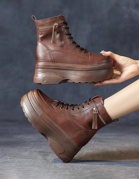 Winter Autumn Lace up Wide Toe Box Chunky Platform Boots