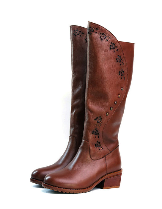Handmade Retro Leather Women Knee High Boots