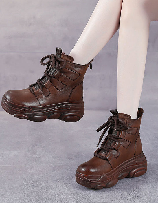 Winter Autumn Retro Leather Anti-slip Platform Boots