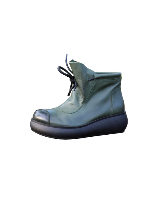 Autumn Lace-up Comfortable Retrp Platform Boots Green