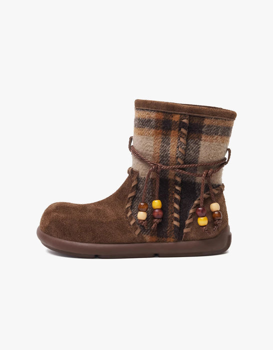 Winter Handmade Leather Match Lace-up Snow Boots