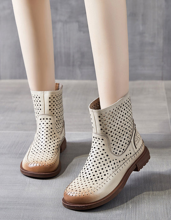 Handmade Hollow Retro Leather Ankle Boots