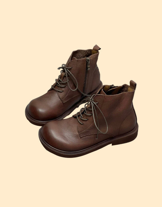 Autumn Winter Wide Toe Box Lace up Retro Ankle Boots 35-41 36 / Coffee Plush Autumn Winter Wide Toe Box Lace up Retro Ankle Boots 35-41 36 / Coffee Plush