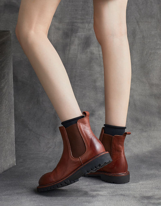 Genuine Leather Round Toe Chelsea Boots