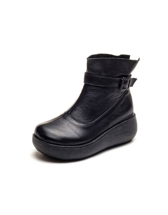 Winter Non-slip Retro Leather Ankle Wedge Boots 41