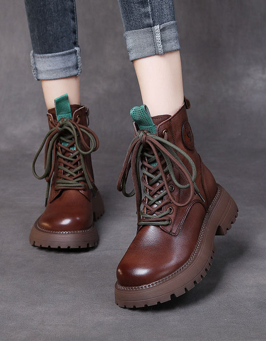 Winter Two Color Lace-up Martin Boots for Women