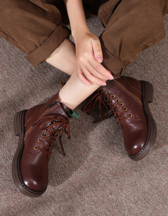 Wide Toe Box Non-slip Leather Retro Ankle Boots