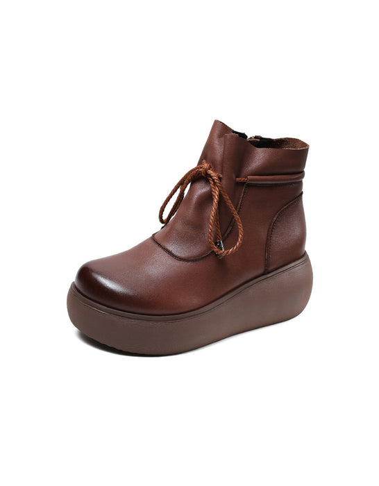 Ankle Lace-up Wide Toe Box Comfortable Wedge Boots