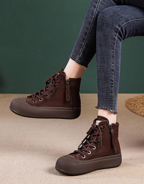 Double Sides Zipper Casual Leather Sneaker Boots