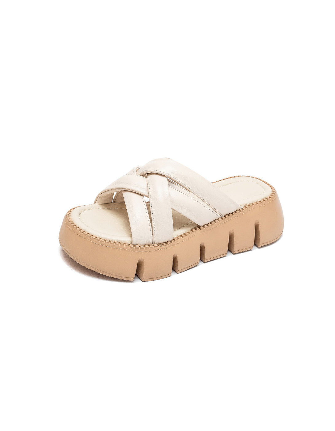 Threaded Pear Braided Detail Criss Cross Platform Slippers