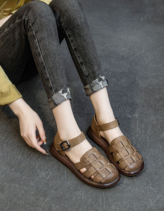 Women's Summer Soft Leather Retro Slides June Shoes Collection 2021 86.00