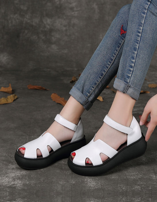 Summer Cut-ou Fish-toe Retro Wedge Sandals