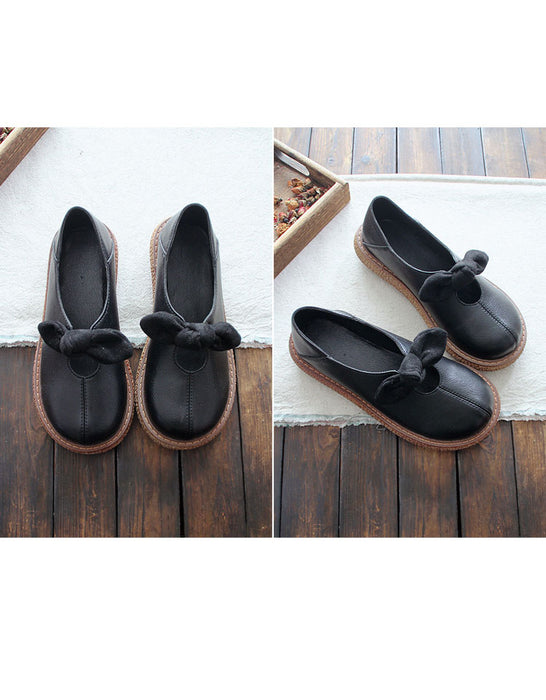 Round Head Wide Toe Retro Leather Spring Shoes