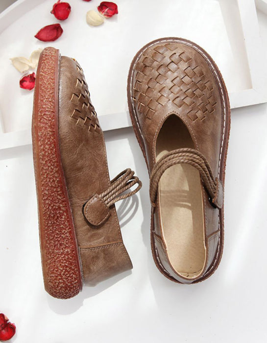 Woven Leather Wide Toe Box Shoes