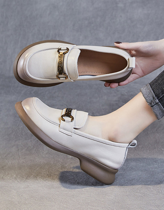 Comfortable Round Toe Chunky Heels Loafers for Women — Obiono