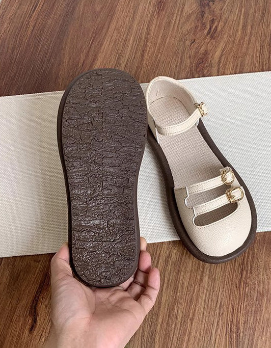 Round Toe Double Buckle Straps Comfortable Flat Sandals