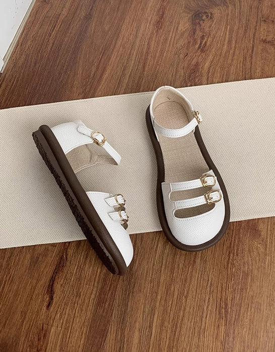 Round Toe Double Buckle Straps Comfortable Flat Sandals