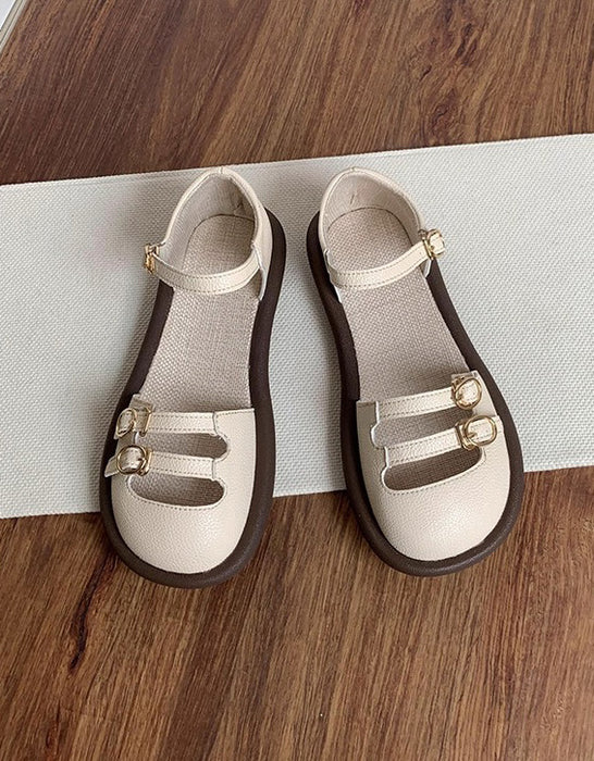 Round Toe Double Buckle Straps Comfortable Flat Sandals