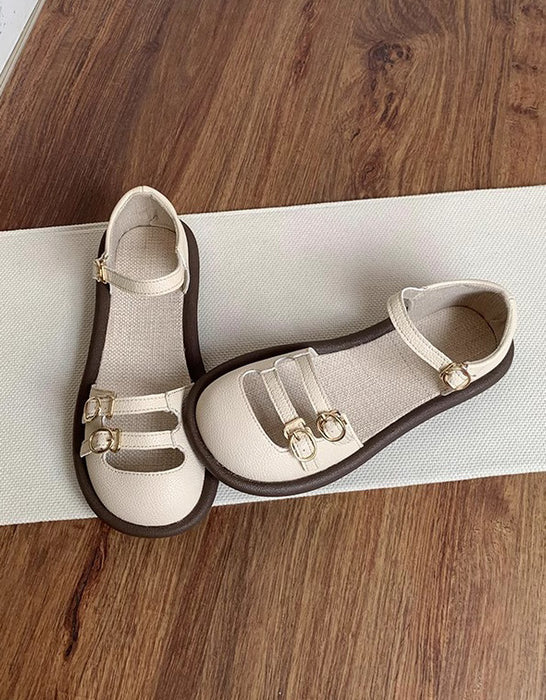 Round Toe Double Buckle Straps Comfortable Flat Sandals