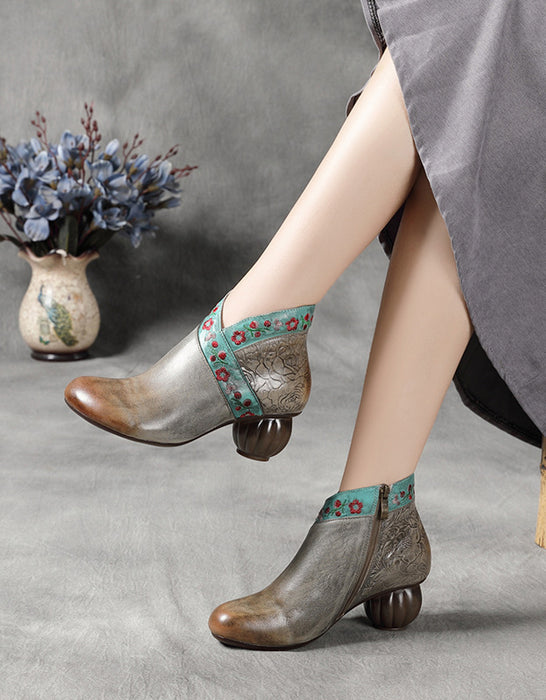 Winter Autumn Women's Retro Leather Chunky Boots