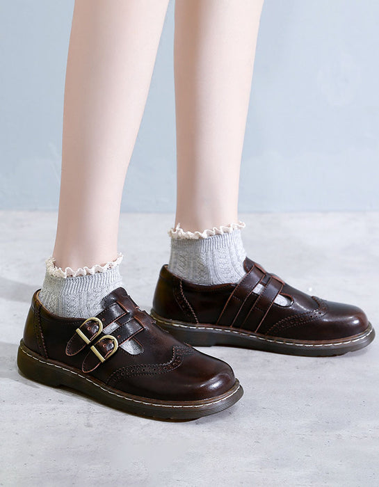 Comfortable Sole Brogue Style T-Strap Mary Jane Shoes