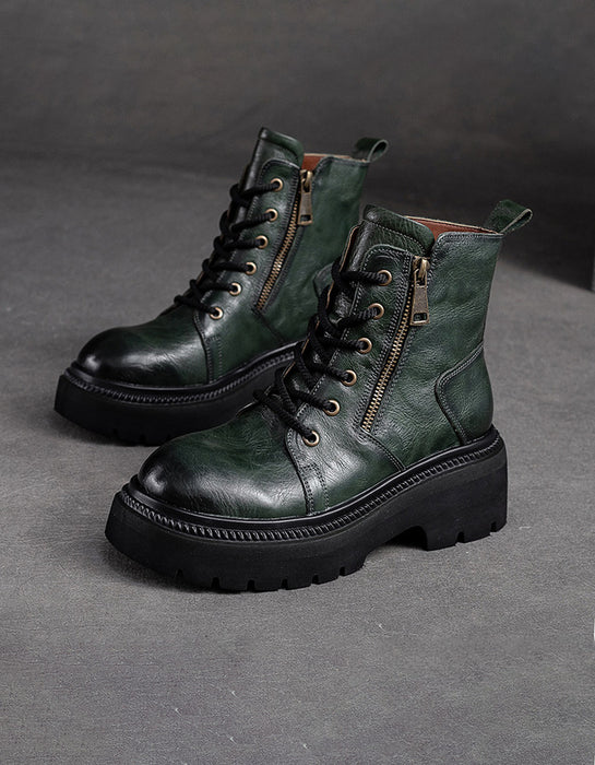 Autumn Winter Anti-slip Real Leather Lace-up Martin Boots